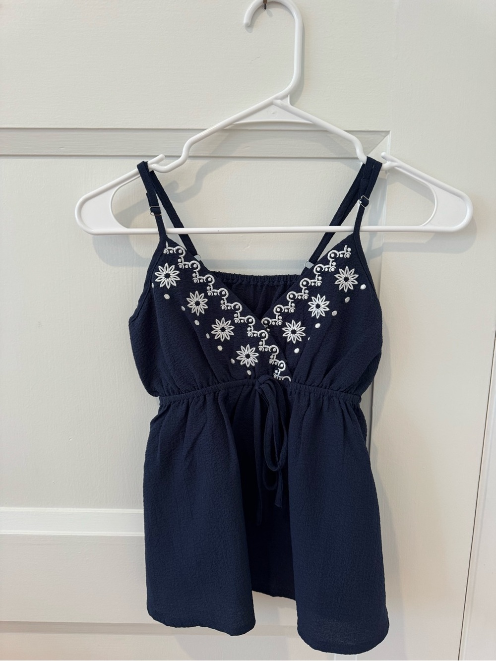 Women’s Navy Embroidered V-Neck Tank Top - Picture 3 of 5